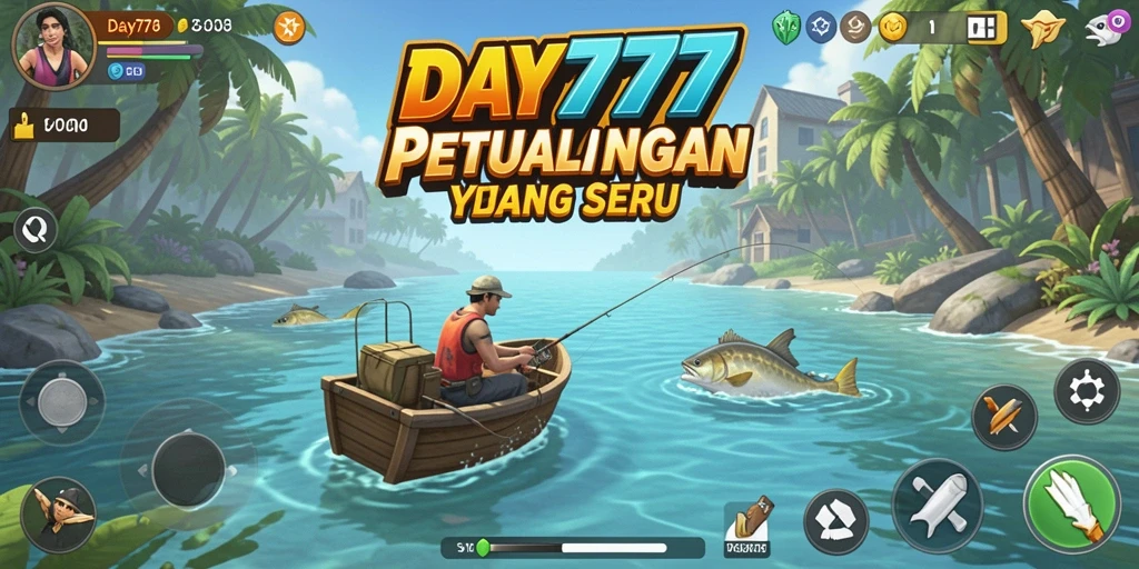 Tampilan gameplay DAY777 dengan berbagai jenis ikan yang menunggu untuk ditangkap.