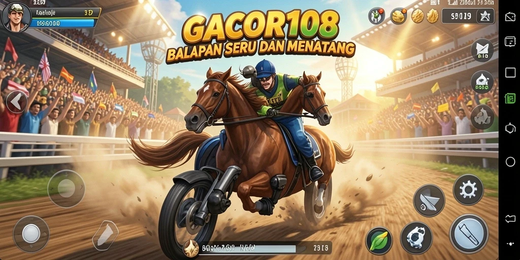 Tampilan gameplay GACOR108 saat balapan di trek yang mendebarkan.