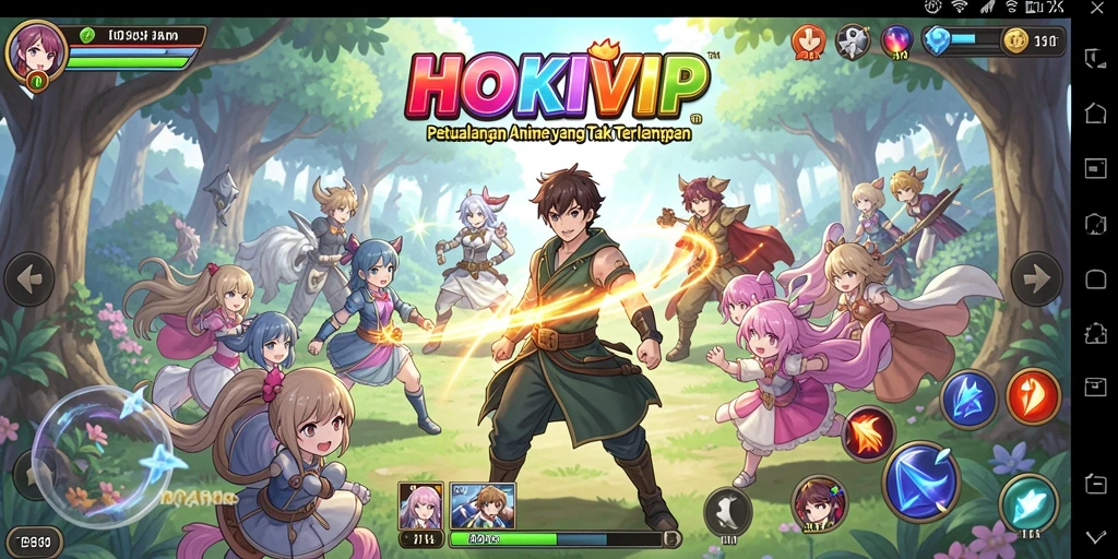 Tangkapan layar gameplay HOKIVIP yang menampilkan pertarungan anime yang intens.