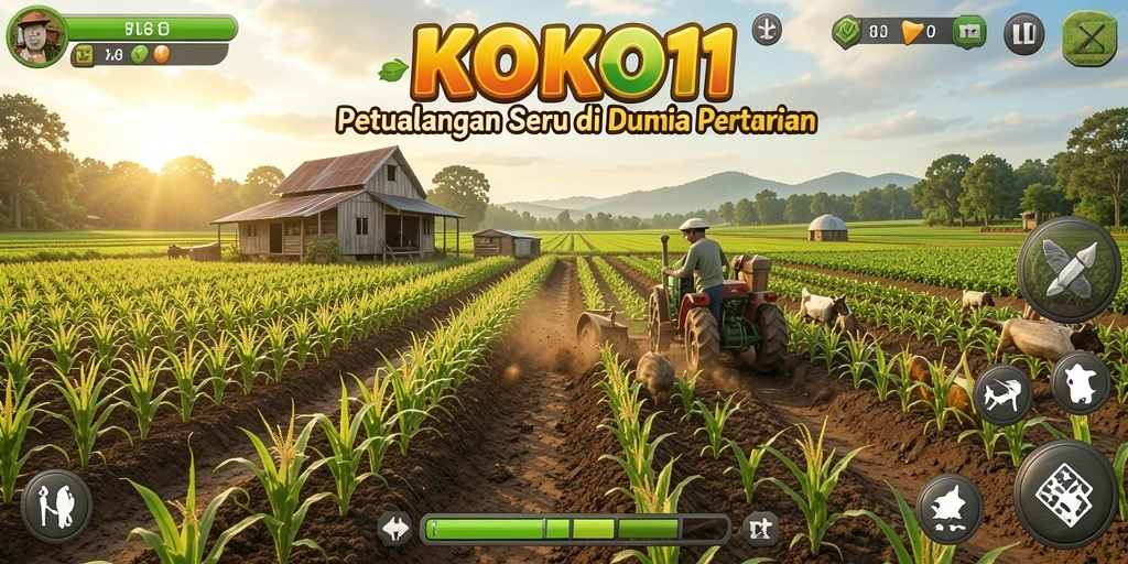 Screenshot utama KOKO11 menampilkan gameplay bertani yang menarik dan interaktif.