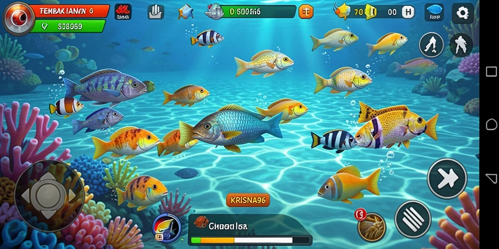 Screenshot gameplay <strong>KRISNA96</strong> menampilkan aksi menembak ikan yang seru.