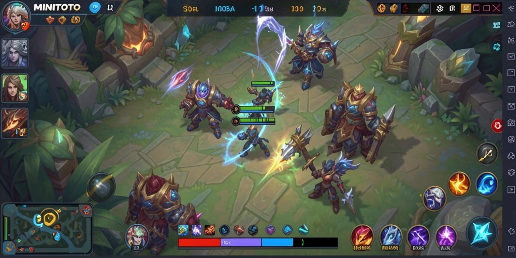 Tangkapan layar gameplay seru MINITOTO dalam pertarungan MOBA.