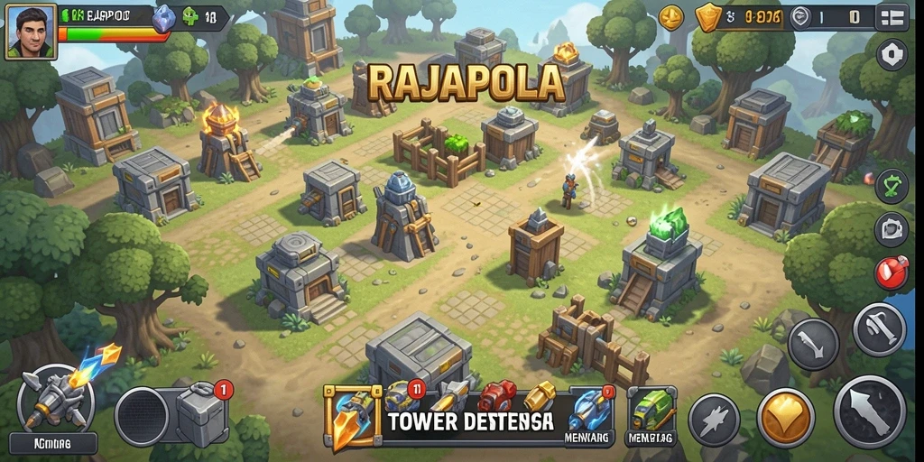 Tampilan menarik dari gameplay RAJAPOLA dalam genre Tower Defense.